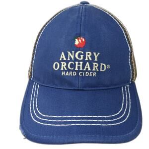 Angry Orchard Hard Cider Trucker Hat Blue One Size Distressed Mesh Snapback